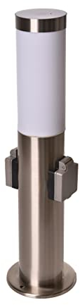 Novatool Gartenlampe I 45 cm I mit 2 Steckdosen I Edelstahl I IP44 I E27 Sockel I Gartenleuchte Stehlampe Säulenlampe außen Aussenleuchten Steckdosenverteiler Steckdosenturm Gartensteckdose
