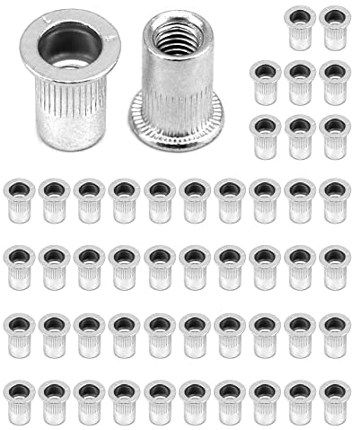 QWORK® 50 Piezas Tuercas Remachables M6, Tuercas De Cabeza Plana, Aleación De Aluminio, Remaches Roscados, Para Fijar Muebles, Decoraciones, Artesanías