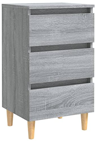 vidaXL Nachttisch mit Massivholz-Beinen 3 Schubladen Nachtschrank Nachtkonsole Nachtkommode Schlafzimmer Schrank Kommode Grau Sonoma 40x35x69cm