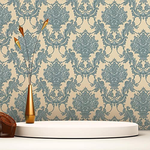 TADESSI Tapete Barock Raffaele M1-No.2509 | Vliestapete | Blau | Silber | Ornament | Klassik | Barocktapete