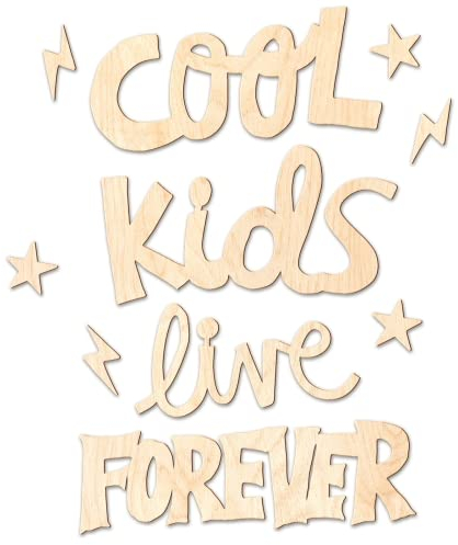 Ocasy Schriftzug cool kids live forever mit 3 Sternen und 3 Blitzen, Wanddekoration mit 3D-Effekt, Wandbild aus Holz, DIY Holzdeko 1003x80x5mm für Kinderzimmer