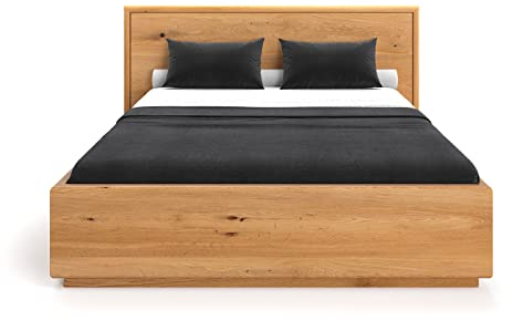 Danzz Massivholzbett Valor mit Behälter 200x220 cm Holzbett Material eich Massivholz, Ehebett mit Stauraum für Bettwäsche, Bett Eiche massiv Holz geöl, eichefarbig