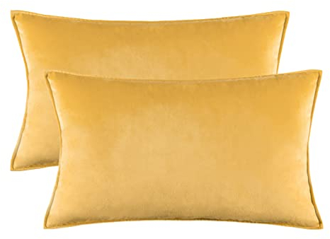 MIULEE 2er Set Samt Kissenbezug Flansch Kissenhülle Dekorative Sofakissen Dekokissen Umwickelte Kante Kissenbezüge Zierkissenbezug für Sofa Wohnzimmer Schlafzimmer 30x50 cm Senfgelb