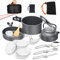 aiGear 12 Pièces Camping Batterie de Cuisine Kit de Casseroles Camping Aluminium Durable pour 1-2 Personnes Pique Nique Camping Randonnée et Cuisine en Plein Air Noir(CC5339BK)