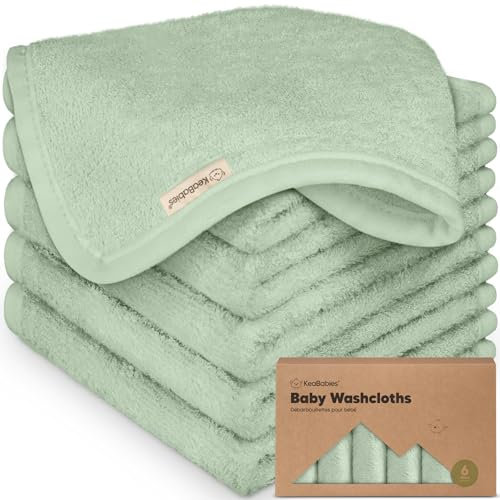 6-Pack Lingettes de Bébé en Bambou Bio - Douces, pour Enfants, Serviettes en Molleton pour Le Visage (Pistachio)