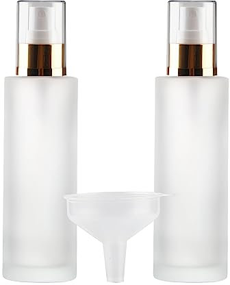 LusDoly Pack of 2, Empty 100ml Frosted Transparent Perfume Spray Bottles Glass Bottle with Gold Lids for Perfume Atomiser Cosmetic Cleaning Liquid, Essential Oil