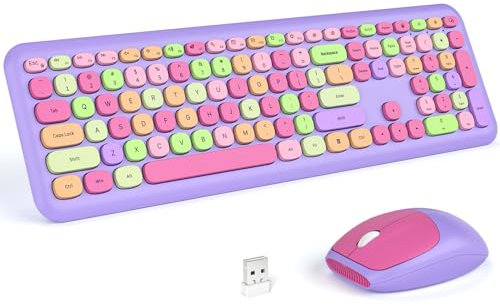 KNOWSQT Wireless Keyboard and Mouse Combo, Pale Purple Full Size 2.4G Colorful Silent Keyboard, USB Dongle Keyboard Plug Play, for Laptop, Windows, PC, Computer, Computer