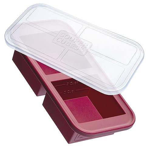 Souper Cubes 2 Cup Silicone Freezer Tray with Lid - Easy Meal Prep Container and Kitchen Storage Solution - Silicone Mold for Soup and Food Storage - Cranberry - 1-Pack