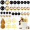 FRIUSATE 36 PCS Black and Gold Cake Balls Palm Leaves Toppers Black and Gold Cake Decorations For Happy Birthday Wedding Anniversary Party Supplies