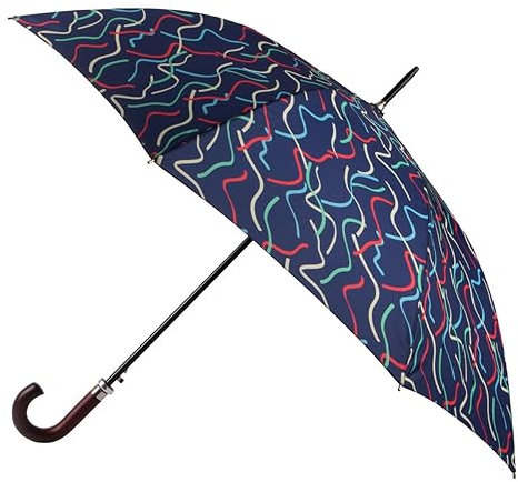 Totes ECO Auto Open Walker Wood Handle Ribbon Print Umbrella