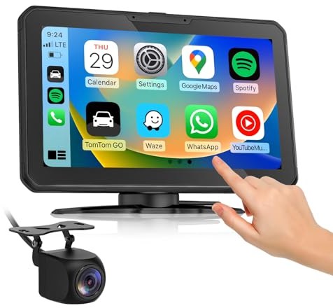 Eonon (7 Zoll) IPS-Armaturenbrett, tragbar, Linux-Autoradio CarPlay Android Auto MirrorLink, mit Rückfahrkamera HD 720P, Bluetooth 5.0, FM/AUX-Audioausgang (P3)
