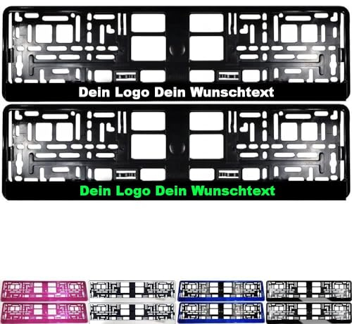 2X Kurze Kennzeichenhalter 460 x 110 mm mit WUNSCHTEXT Beschriftung Werbung Bedruckt Nummernschildhalter Kennzeichenhalterung für verkurzte Kennzeichen 46 x 11cm (schwarz)