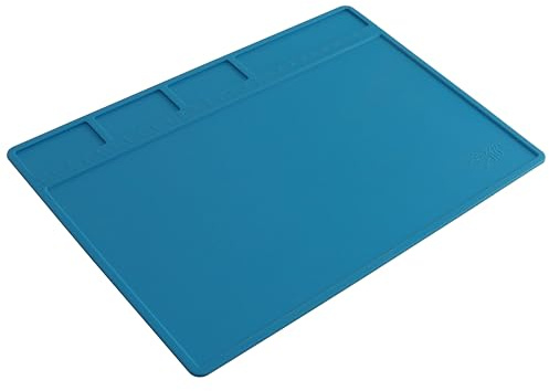 DAYTOOLS Silikon-Lötmatte S-110, 28x20 cm, Blau | Hitzebeständig bis 500 °C | Biegsam und Rutschfest | Lötunterlage mit Ablagefächern für Effiziente Lötarbeiten | Präzise Skala 0-26 cm | Abwaschbare