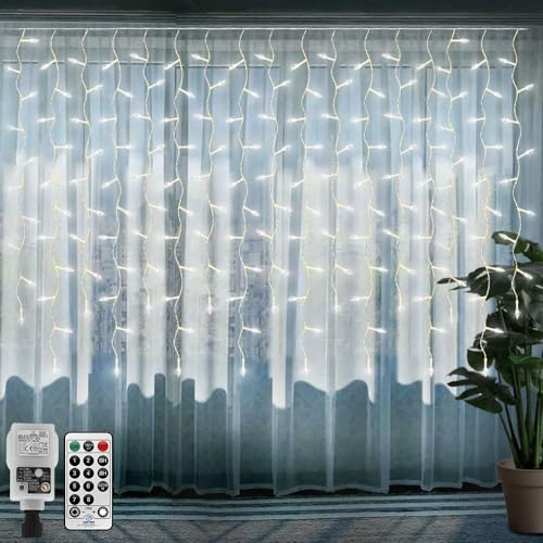 CORST 6M X 1M Eisregen Lichtervorhang Außen Weihnachten mit Stecker,300LED Diamant Lichterkette Fenster Lichterketten Vorhang,Garten Lichterkette mit Fernbedienung,Verknüpfbar für Christmas(Weiss)