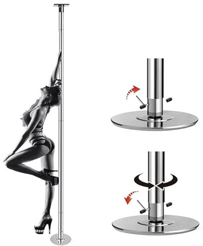Barre de Pole Dance Entraînement Statique et en Rotation de Dancing Pole / Strength, Ensemble de Pole Dance Monté Sur Le Plafond avec Plaque Fixe, Pôles de Décapage en Acier Réglable de 7,3 à 9 Pieds