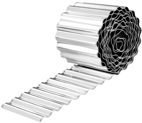 Bordure de jardin, 15,2 x 12,2 m, en métal durable, design ondulé moderne pour parterres de fleurs et pelouses (argenté)