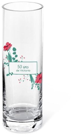 CADEAUX.COM - Vase Cylindrique Personnalisable + Roses pour Femme de 50 Ans - Vase Personnalisé et 4 Roses Eternelles - Message Personnalisable - Cadeau Anniversaire - Cadeau Femme