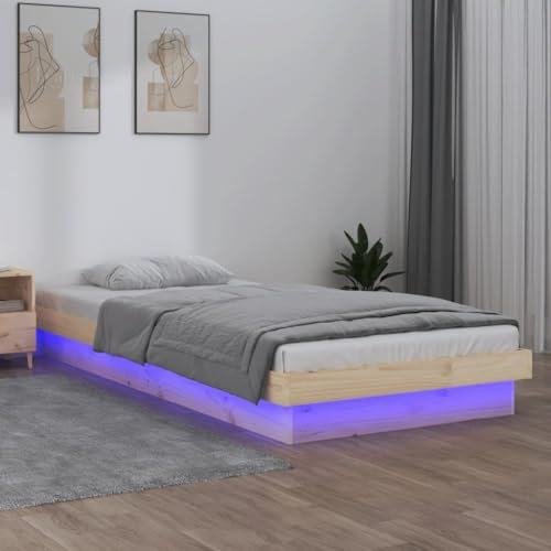 ULUYYUC Massivholzbett, Bodenbett Palettenbett Bettgestell Gästebett Geeignet für Arbeitszimmer Wohnbereich Schlafzimmer Zimmer Mieten mit LEDs 75x190 cm 2FT6 Small Single