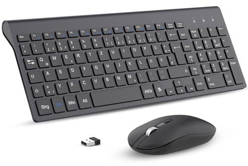 cimetech Tastatur Maus Set Kabellos, 2.4G Ultraslim Kabellose Tastatur mit Funkmaus Deutsches QWERTZ Layout Leise Tasten und Maustasten