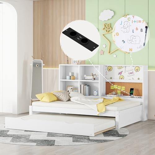 Dolamaní Tagesbett 90x200 cm Ausziehbar mit Stauraum Staufächer, Bett Ausziehbar zum Doppelbett, Gästebett Funktionsbett Schlafsofa für Kinder Jugendliche Erwachsene Gäste (Weiß)