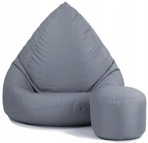 Slevobox Sitzsack mit Hocker Grau 112x82x82cm - XXL Sitzsack Erwachsene mit Füllung - Sitzsack Kinder - Schlafzimmer und Wohnzimmer Möbel - Outdoor Sitzsack XXL - Indoor Sitzsäcke - Bean Bag