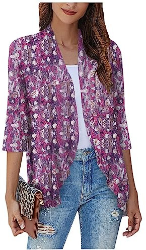 SCBFDI Cardigan Elegante Donna, Cardigan Kimono Per le Donne Cardigan Aperto Con Volant, Casual, Manica 3/4, Maglioni Leggeri, Spolverino, Ragazze, Moda., Donna Lunga, Cardigan Cerimonia Donna