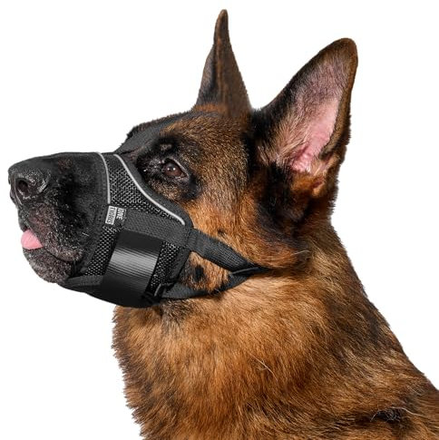 OneTigris Dog Muzzle, Soft Nylon, Adjustable Air Mesh Breathable, Allows Panting Drinking (Black, XXL)
