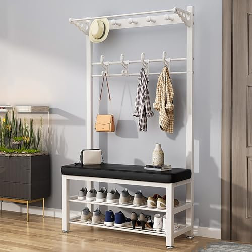 RVUEM 05,80cm, Garderobe FüR Eingangsbereich, Garderobenbank, Schuhbank, 3-In-1 GarderobenstäNder, Oberstes Regal, Rahmengestell Aus Kohlenstoffstahl, Mit Schuhregal, AkzentmöBel, Einfache Montage