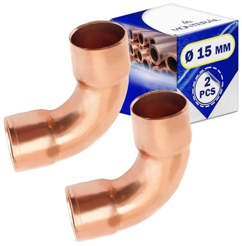 2 Stück Bogen für Kupferrohre Ø 15 mm mit 90 Grad Winkel Hergestellt aus Kupfer - MONTERAL