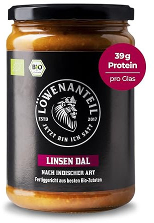 Löwenanteil - 100% Bio-Eintopf LINSEN DAL - 570g Glas - Proteinreiches Bio-Fertiggericht mit orientalischen Gewürzen, roten Linsen & Hack aus Erbsenprotein - Ohne Zuckerzusatz & Glutenfrei