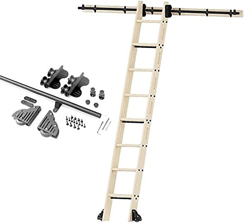 TWHZSAI Bibliothek für Rollleiter-Hardware, 3,3 bis 20 Fuß, einziehbare Schiebeleiter-Hardware (ohne Leiter), Bausatz, runde Schiene/Schiene mit Bodenrollen, runde Rohr-Leiterschienen (16 Fuß/500 cm