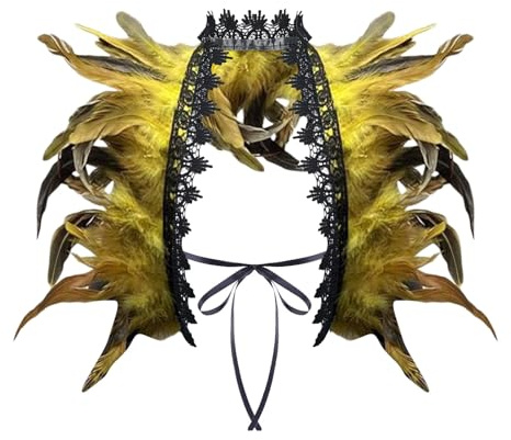 Damen Federumhang Achselzucken Schal Pfau Kostüm Federboa Feather Schal Poncho Spitzenspleißen Kragen Gothic Feder Choker Party Feder Achselzucken Fliege Karneval Federumhang Stola