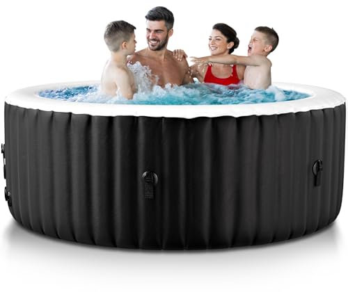 SUNYRISY Inflatable Hot Tub 2-4 Person, 180x180cm Round Leak-Proof Blow up Portable Hot Tub with 120 Air Jets, PVC Outdoor Spa with Insulated Cover and Heater Pump