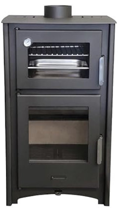 MF - Estufa de Leña con Horno Aroa de 9,6 kW en Acero con Cámara de Vermiculita y Horno Refractario – Incluye Bandeja y Parrilla