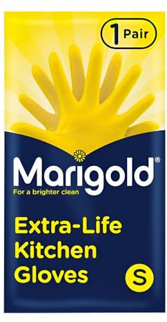 TSA Marigold Kitchen Gloves Small with Durable Triple Layered & Cotton Lining, Anti-Slip Grip & Roll-Top Cuffs – Rubber Gloves for Cleaning, Dishwashing & Household Tasks