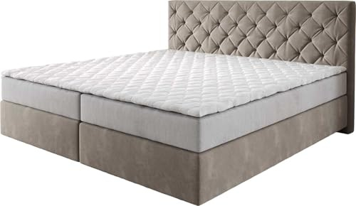 DELIFE Boxspringbett Dream-Great Mikrofaser Beige 200x200 cm mit Taschenfederkernmatratze und Topper Visco