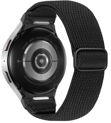 Astorgos Stretchy Strap Compatible with Samsung Galaxy Watch 7 6 5 4 FE Strap 40mm 44mm/Watch 6 4 Classic 43mm 47mm/5 Pro 45mm, No Gap One Click Elastic Nylon Sport Band for Women Men, Black
