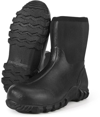 Avizon Herren Wasserdichte Neoprenstiefel Halb Gummi Stiefel mit Rutschfester Sohle für Landwirtschaft Jagd und Outdoor-Einsatz Schwarz/Tarnung