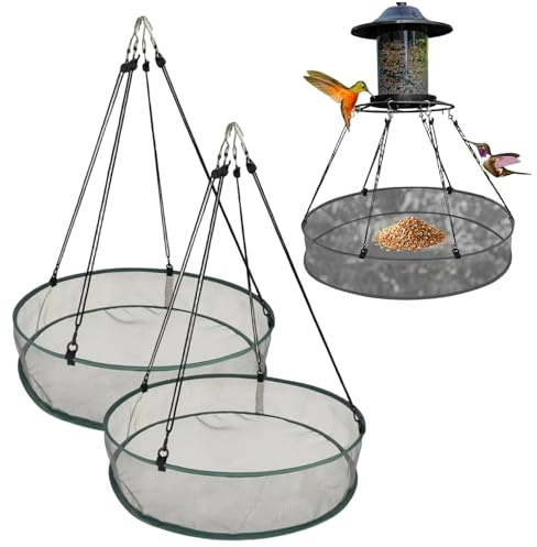 Bird Seed Catcher Tray Feeder 2-Pack 20-Inch Mesh Hanging Bird Feeders for Outdoor Garden Use