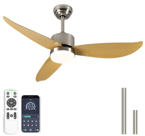 OPFLI 107CM Ventilador de techo silencioso con mando a distancia 3 temperaturas de color y 6 velocidades Lámpara de techo con ventilador temporizador Lámpara [Clase de eficiencia energética E]