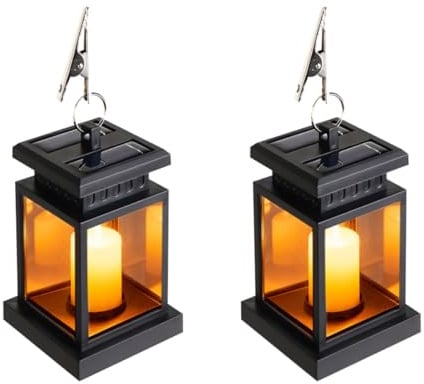 Grablaterne Friedhof Wetterfest Außen, Solar Laterne für Draußen Garten Grab, Grablampe Fuer Urnengrab, Schwarz Grablaternen mit LED Kerzen, Windlicht Klein Kerzenlaterne Geschenk für Trauer (B*2)