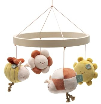 Jollein Mobile Baby – Pretty Picnic – Holzring mit Stofffiguren – Sonne, Blume, Biene & Marienkäfer – Baby Mobile für Babybett & Laufgitter – Beruhigende Deko – Geschenk zur Geburt