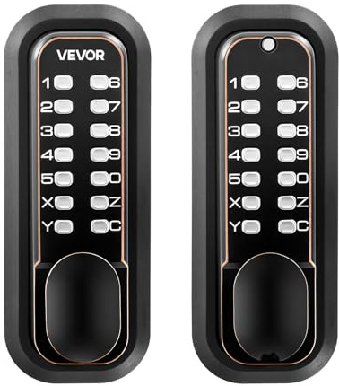 VEVOR Serrure à Code Mécanique 4-7 Chiffres, Serrure de Porte d'Entrée sans Clé à Clavier Double Faces, pour Maison Intérieur Extérieur, avec Bouton de Porte, Verrouillage Automatique, Bronze Huilé