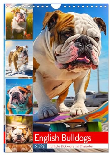 English Bulldogs. Fröhliche Dickköpfe mit Charakter (Wandkalender 2026 DIN A4 hoch), CALVENDO Monatskalender: Englische Bulldoggen sind oft urkomisch und immer herzlich! (CALVENDO Tiere)