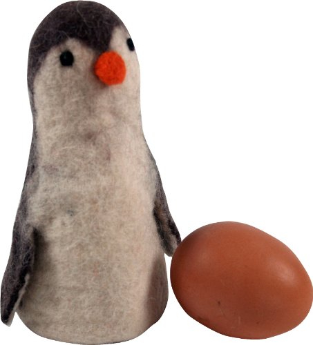 GURU SHOP Filz Eierwärmer, Handgemachte Filzdekoration aus Nepal, Filztier - Pinguin, Weiß, 14x7x7 cm, Küchenaccessoires, Sonstiges