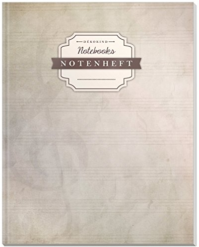 DÉKOKIND Notenheft | DIN A4, 64 Seiten, 12 Notensysteme pro Seite, Inhaltsverzeichnis, Vintage Softcover | Dickes Notenbuch | Motiv: Notenblatt