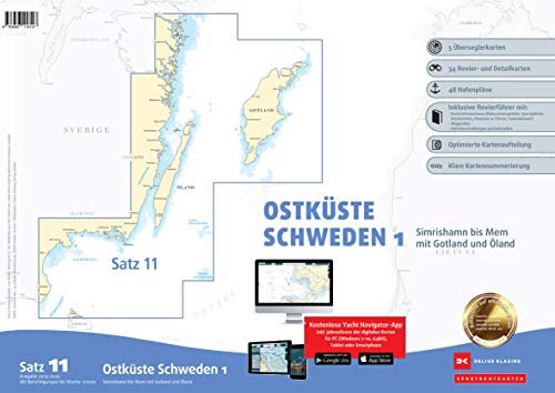 Sportbootkarten Satz 11: Ostküste Schweden 1 (Ausgabe 2019/2020): Simrishamn bis Mem mit Gotland und Öland