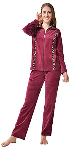 RAIKOU Damen Hausanzug Velours Nicki Trainingsanzug Freizeitanzug mit Reißverschluss (Brombeer,36/38)