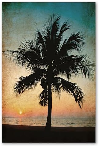 Postereck - 0804 - Vintage Palme, Sonnenuntergang Meer Urlaub Strand - Wandposter Fotoposter Bilder Wandbild Wandbilder - Poster - DIN A3-29,7 cm x 42,0 cm