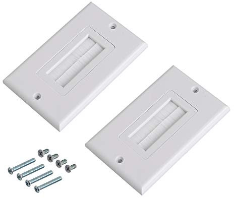 Maxmoral 2pcs Brush Wall Plate Multi-Function Single Port Cover Outlet Wall Mount Multimedia Panel White